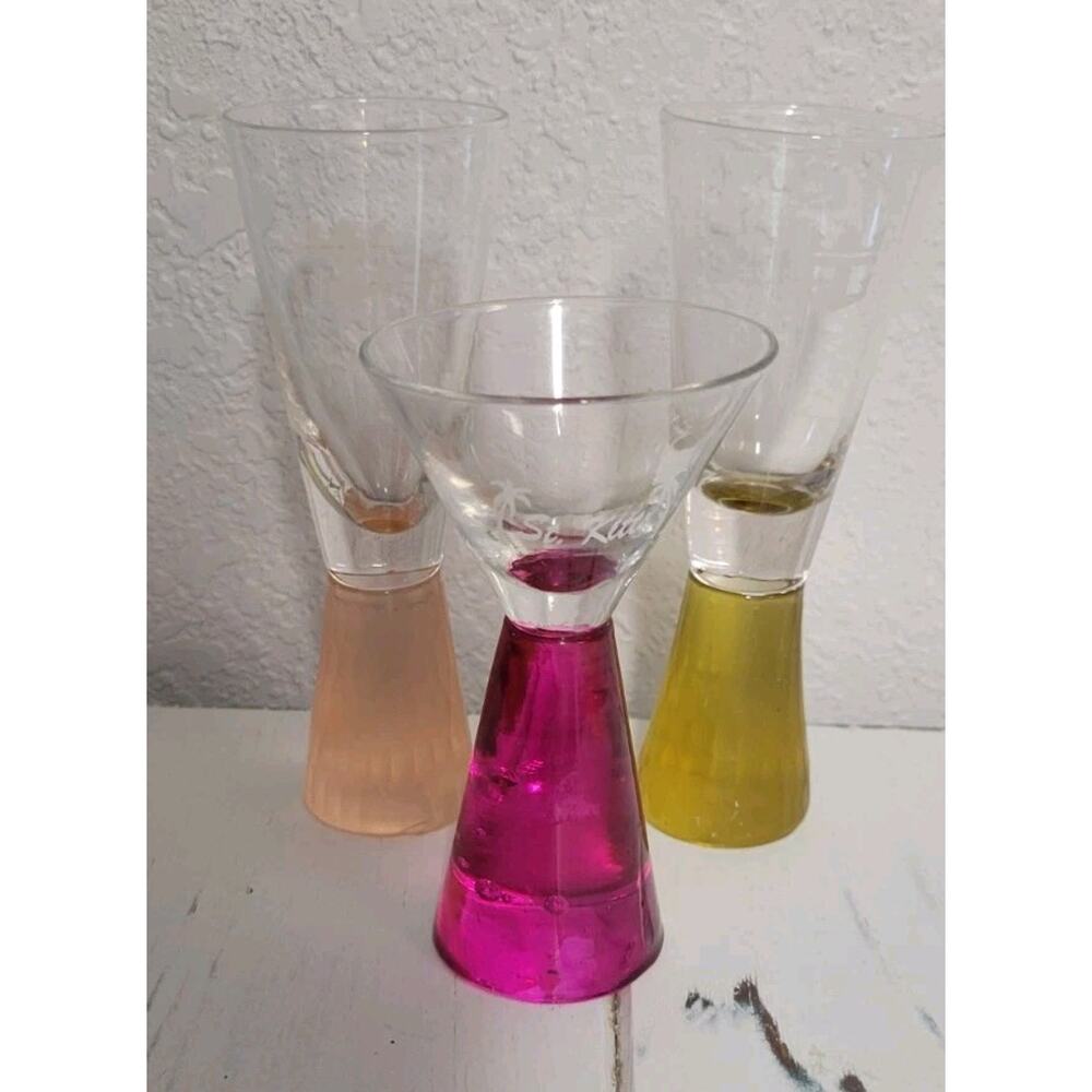 Vtg. Royal Caribbean Cordial Shot Glasses Peach Yellow Frosted + Bonus St. Kitts